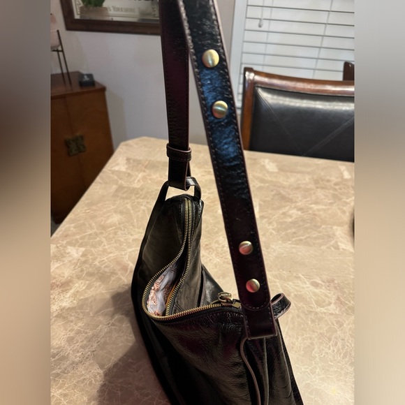 Vintage Hobo black leather shoulder bag convertible strap satchel - Picture 11 of 13